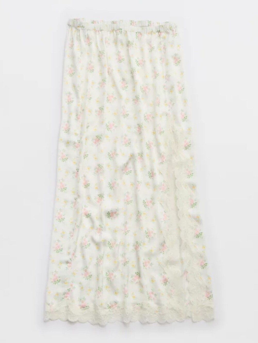 Aerie Satin Floral Lace-Trim Maxi Skirt in White - Picture 5 of 9